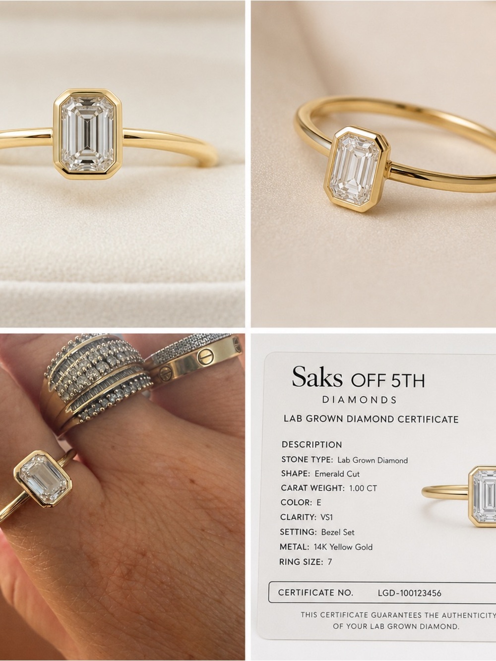 Saks Fifth Avenue 14K Yellow Gold Emerald-Cut Diamond Bezel Ring - Gold